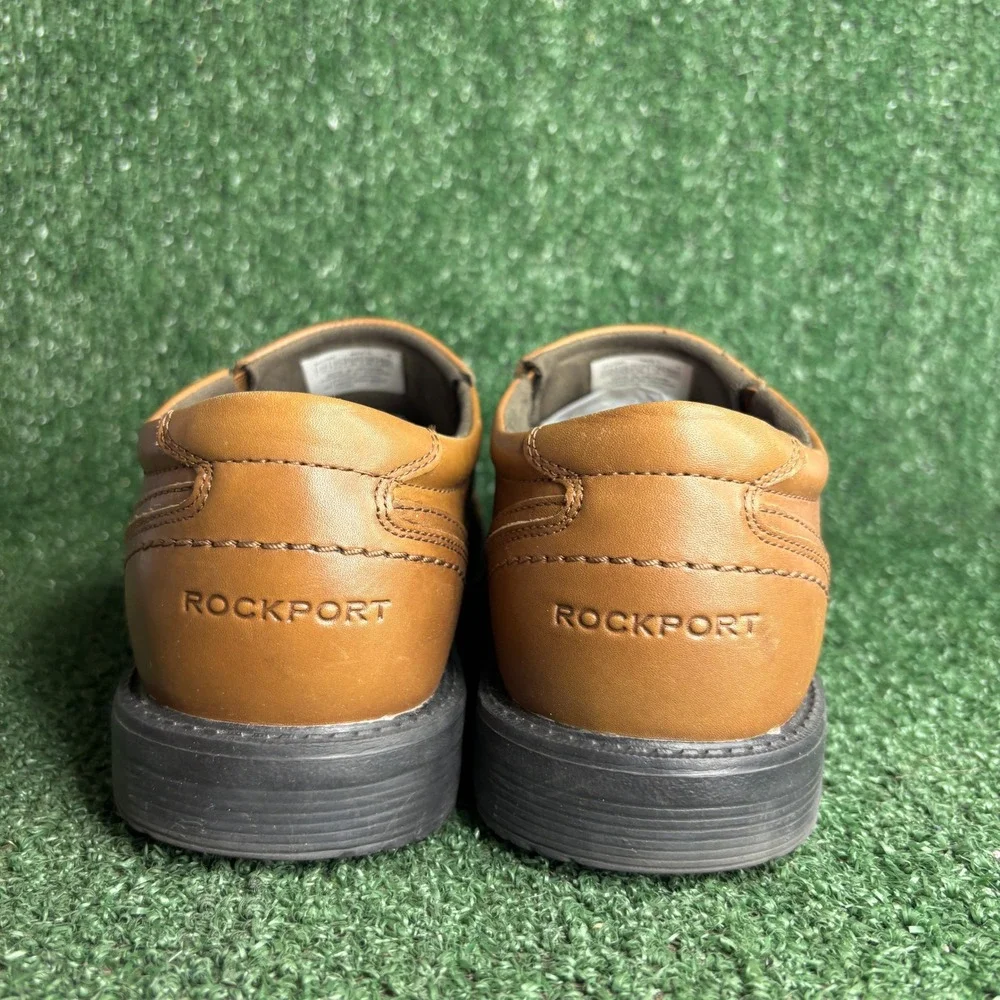 Rockport Leader BX2060 Leather Bike Toe Slip On Loafer Tan Brown Mens Sz 10 Wide